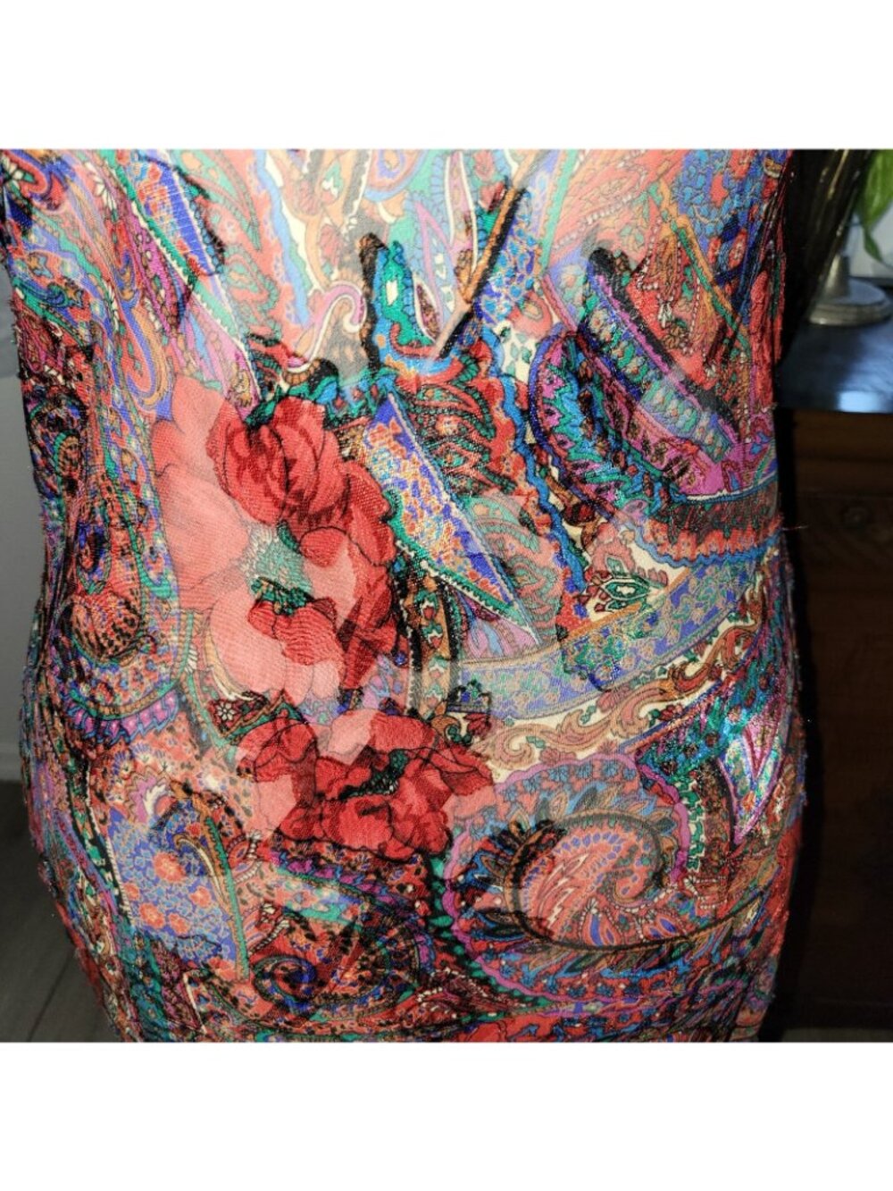 Sheer Sexy Nightie Slip Inner Most Floral Dress Slit Sides Vintage Size M - Picture 4 of 5